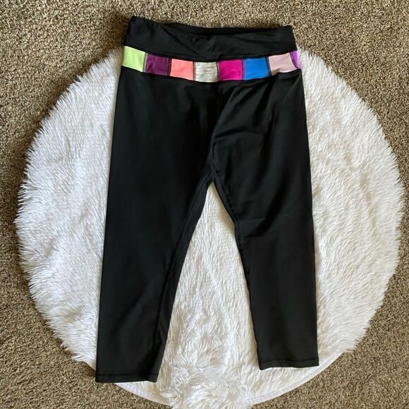 Lululemon Crop Leggings Black Multicolor Waistband Womens Size 6 - Picture 1 of 7